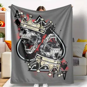 Skull King Flannel Blanket Spades Ace Poker Print Super Soft Warm Lightweight Cozy for Bed Sofa Living Room Office Travel Gifts