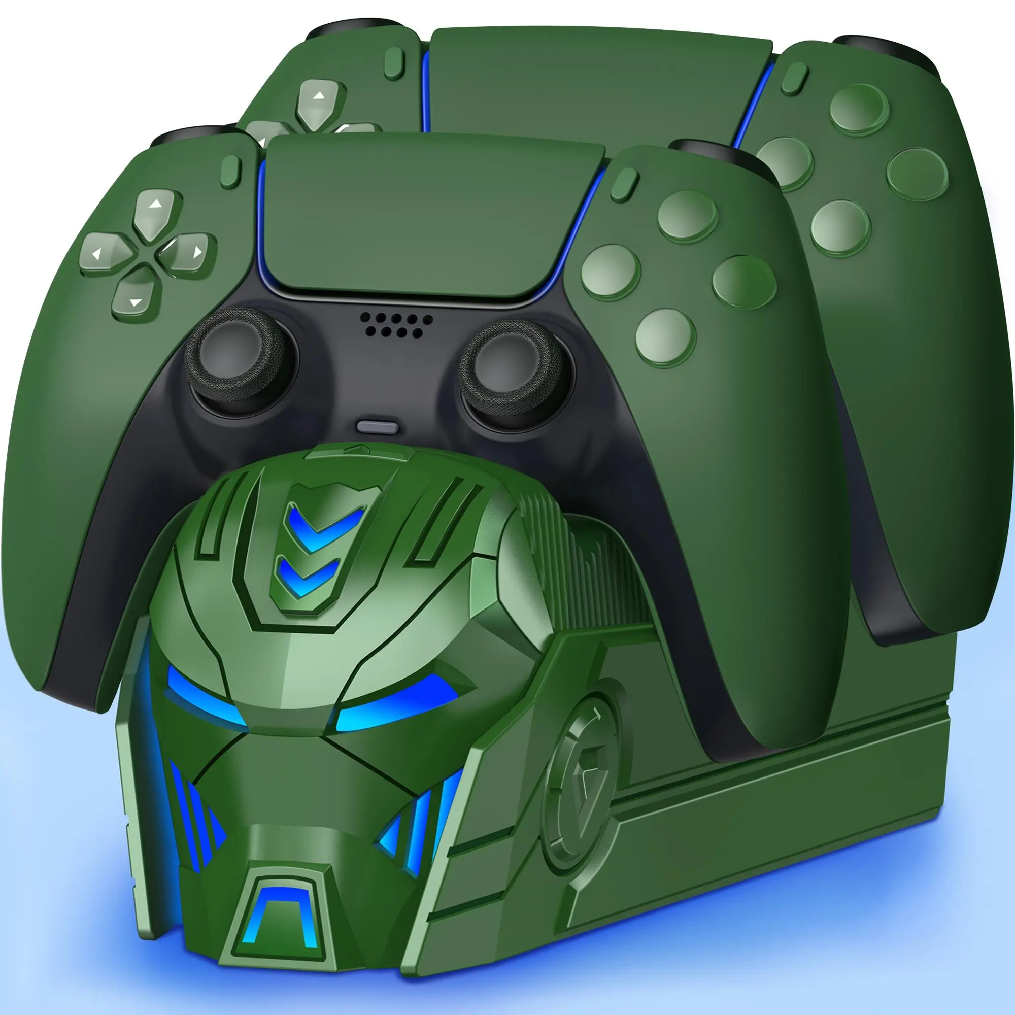 BEBONCOOL Rechargeable Compact Charger Dock for PS5 Controller - Intelligent Chip, Iron-Man LED Fun, Dual Controller Charging Station, Console Batteries & Chargers for Playstation 5, 1-Count, Green