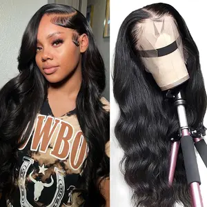 Body Wave Lace Front Wigs Human Hair Pre Plucked 13X4 Transparent HD Lace Frontal Wigs 200 Density Natural Black Wigs For Women With Baby Hair front wig natural color, Lace Closure Front, Real Hair Wigs