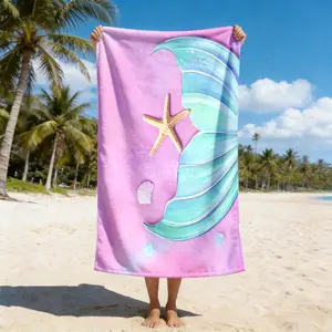1-piece beach towel with mermaid tail and starfish patterns, suitable for daily use, soft and comfortable, ideal for beach, camping, swimming, diving, surfing, and travel, a must-have item