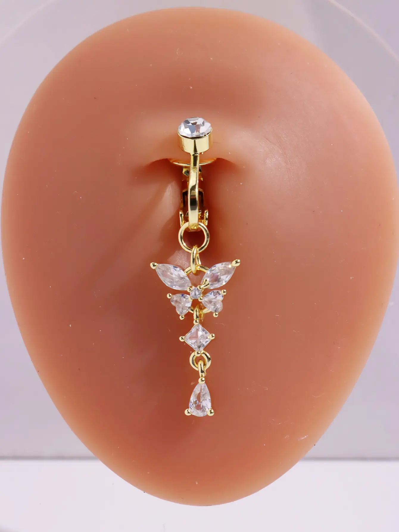 Elegant Fake Piercing Navel Belly Button Ring with Pink Butterfly Design for Women's Jewelry Copper Accessory Unique Copper Material Navel Piercing Stud
