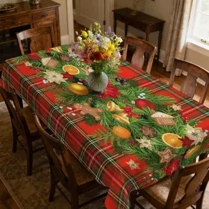 1pc Christmas Theme Tablecloth, Plaid Background, Festive Decorations, Lightweight Soft Waterproof Oil-Resistant