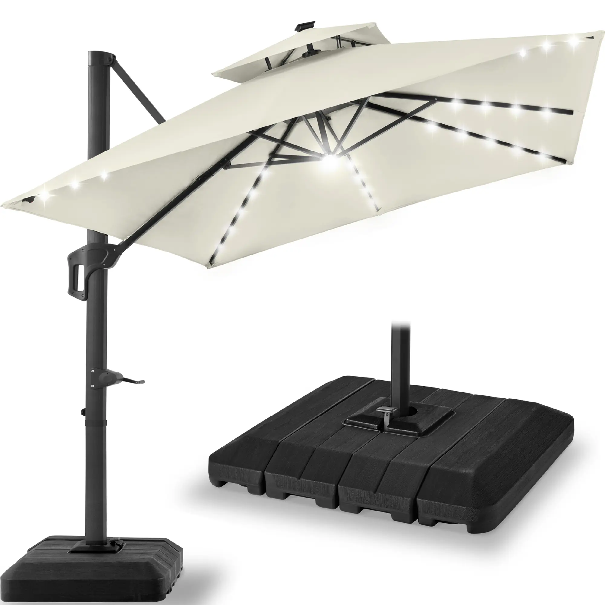 Best Choice Products 12x12ft 2-Tier Square Outdoor Solar LED Cantilever Umbrella w/ 360-Rotating Base