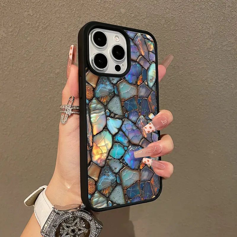 Iridescent Stone Mosaic Adorable Magnetic Case for iPhone11/12/13/14/15/16/17/promax MagSafe Compatible, Lightweight, Anti-Fall | Girly & Chic Style