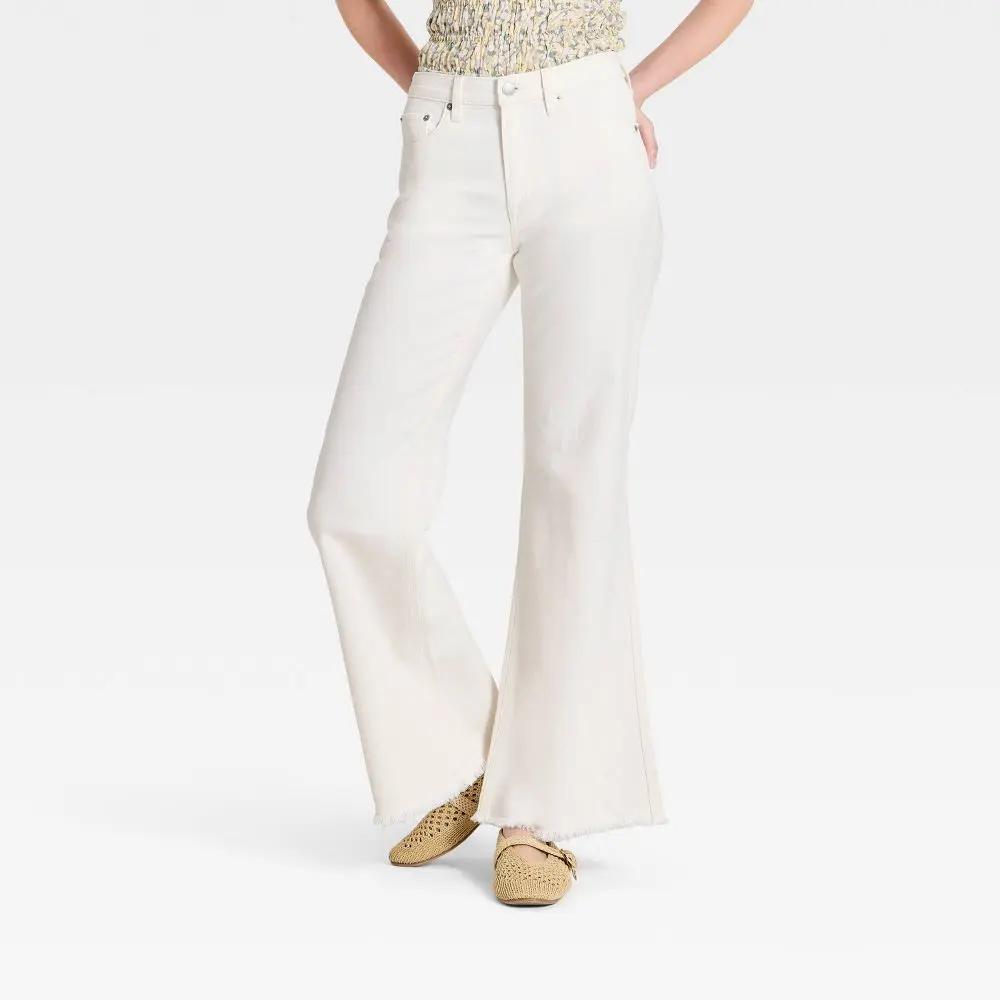 Women's Low-Rise Relaxed Spandex Denim Flare Jeans - Comfortable Garment Bottoms for Cocktails, Zipper