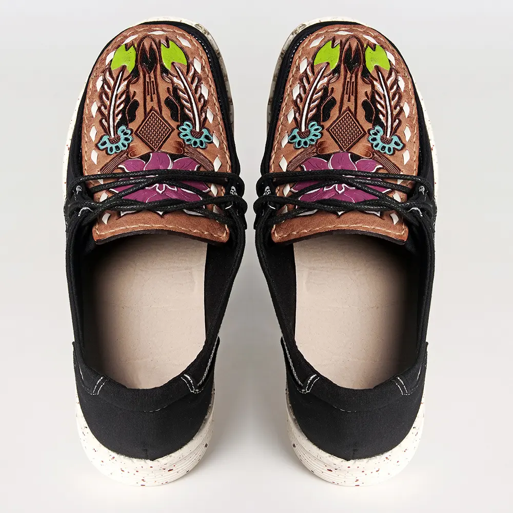 American Darling Hand tooled, carved genuine leather trim lightweight shoe footwear, slip on| Tooled Footwear