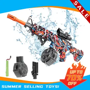 Electric water gun set. It's a powerful water-spraying toy water gun with waterproof function. The shooting range is 26 to 35 feet. It's suitable as a birthday gift for outdoor summer parties and can be used in swimming pools.