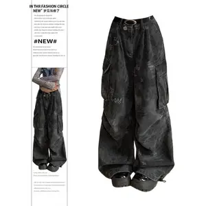 Goth Dark Academia Jeans Women Grunge Japanese Abi Y2K Denim Cargo Pants 2000s Goblin Core Harajuku Cyber Punk Baggy Trousers