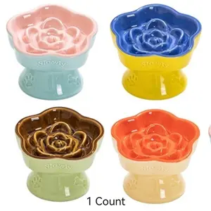 Ceramic Pet Slow Feeder Bowl, Digestive Health, Choking Prevention, 1 Count Pet Feeding Bowl, Elevated Tilted Cat Food Bowl, Pet Feeding Supplies, Pet Supplies for Small Dogs & Cats