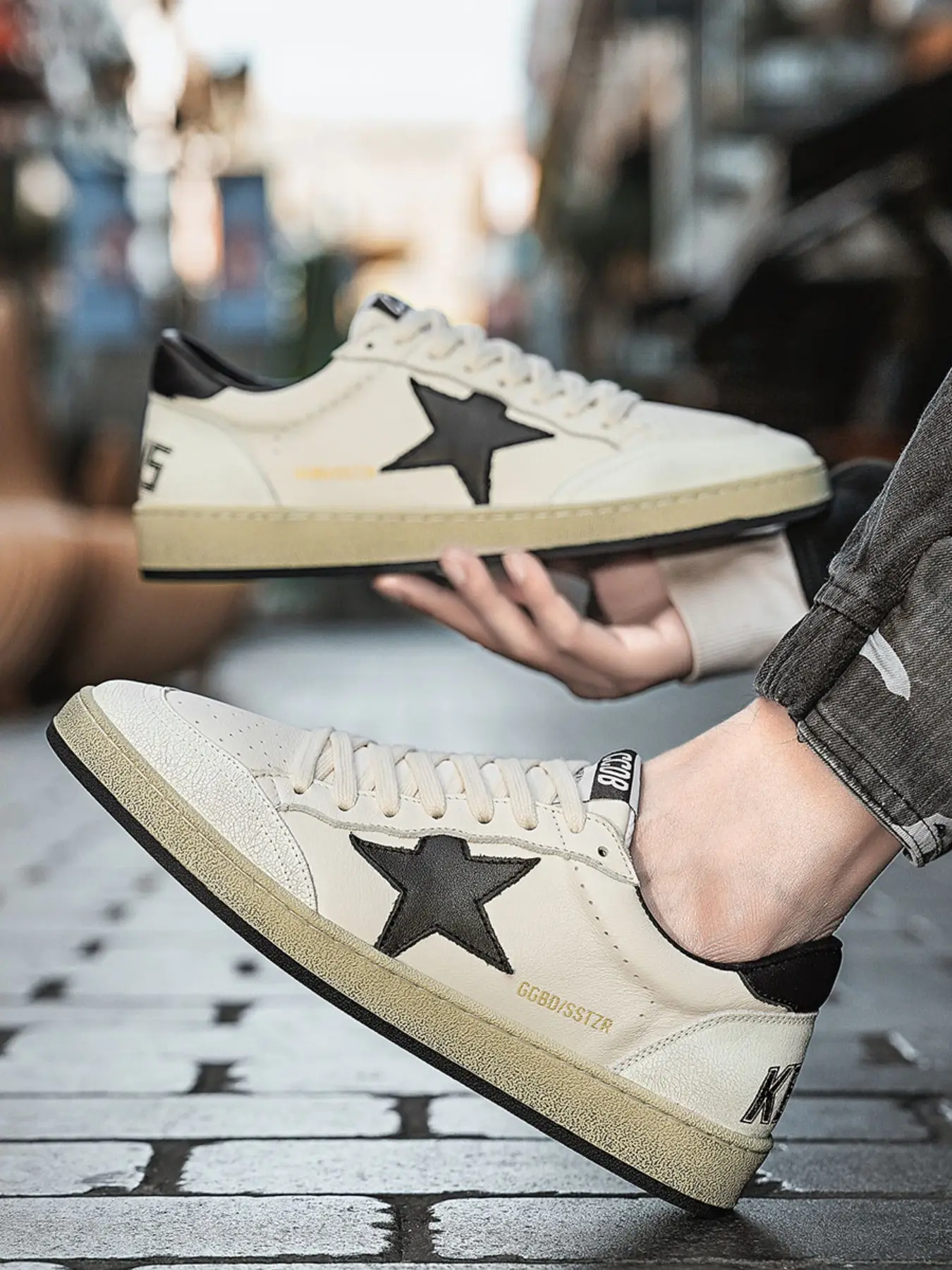Men's Vintage Star Pattern Leather Athletic Sneakers, Breathable Mesh Design, Retro Board Shoes, Sports Shoes, Summer Footwear, Trendy Dirty Look Style, Casual, Stylish Sneaker