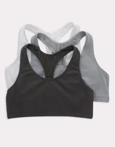 Hanes Women's Cotton Racerback Sports Bralette Low Impact 3-pack Bra Multi Pack Comfortable Fit Everyday Support Breathable Hfa003