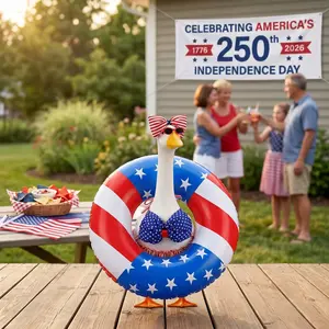 4th of July Patriotic Bikini Porch Goose Outfits with Sunglasses and Swimming Tube for 23" Summer Goose Costume Garden Patio Statue Decor, USA 250th Anniversary Outdoor Decor