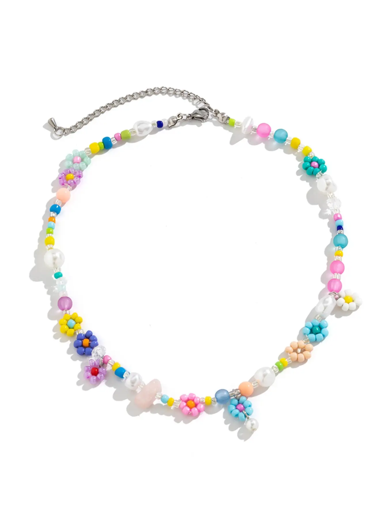 Handmade Colorful Beaded Flower Necklace, Sweet Creative Light Luxury String Necklaces, New Year Valentine's Day Gift, Random Colors, Fashionable Jewelry Accessories, Exquisite Jewelry Gift