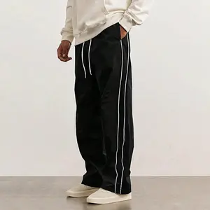 Men's Sports Pants,Solid Color Drawstring Waist Loose Fit Stripes Design,Classic Fashion Athleisure Style unisex Trousers,For Spring/summer/Autumn/Winter,Daily Wear,outdoors,School,Going Out,Casual Menswear,Please place an order according to size chart