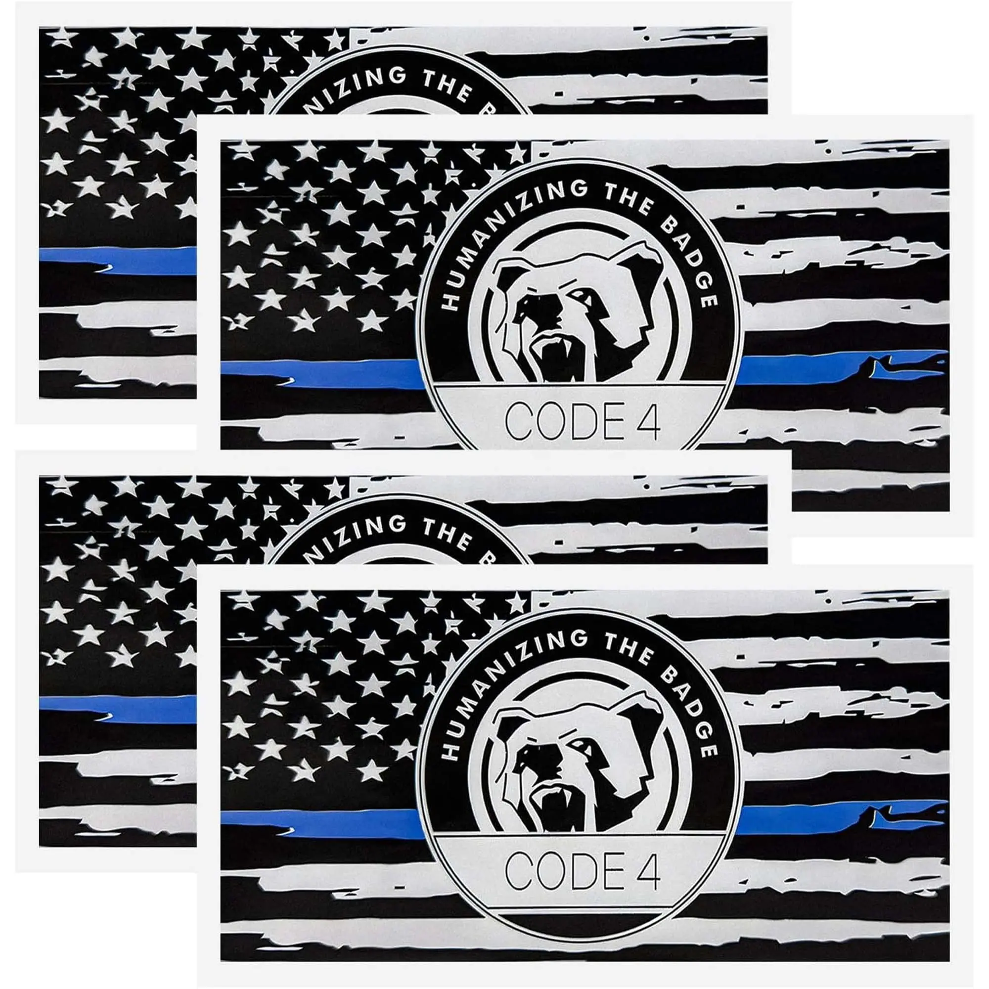 4PCS Thin Blue Line Sticker Code 4, Police Support Sticker American Flag Thin Line Decal, Waterproof Thin Line Flag Stickers Support Law Enforcement for Car Window Laptop, Windshield Sticker, Sticker For Cars, Car Decals, Automotive Decals