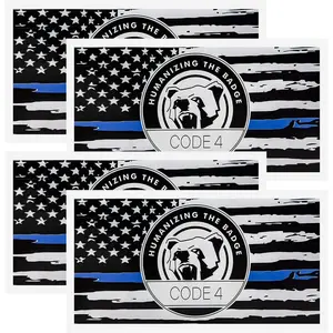 4PCS Thin Blue Line Sticker Code 4, Police Support Sticker American Flag Thin Line Decal, Waterproof Thin Line Flag Stickers Support Law Enforcement for Car Window Laptop, Windshield Sticker, Sticker For Cars, Car Decals