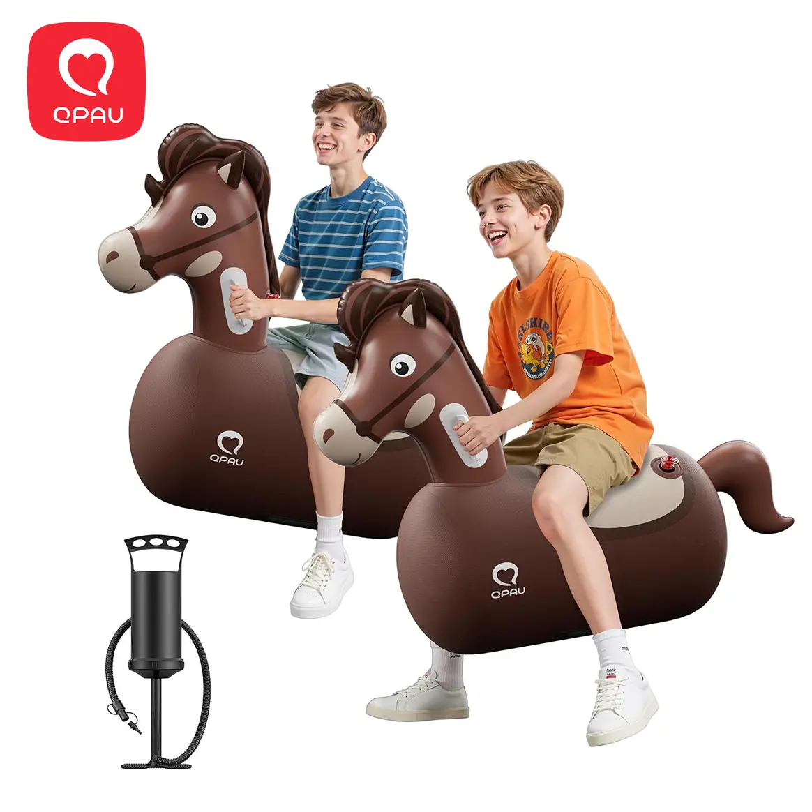 QPAU Infatable Bouncy Horse Toys 2 PCS with Hand Pump, Heavy Duty Giant Bouncy Pal, 220lbs Load Capacity, Ride On Bouncy Animal Hopper Toy, Indoor Outdoor Bouncers for Kids Girls Boys Ages 5+, tiktokshopbacktoschool