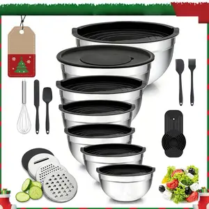 Stainless Steel 21PCS Kitchen Mixing Bowls Set - with Lids, Graters, Whisk, Lock Design for Baking Cooking