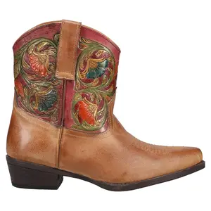 ROPER Womens Dusty Embossed Snip Toe Casual Boots Ankle Low Heel 1-2" - Brown