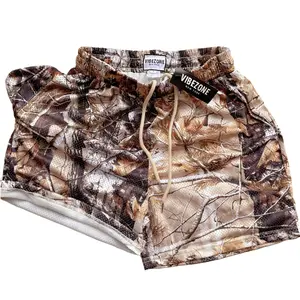 Double layer with lining 5 Inches Inseam Real Tree Print Tropical Casual Mesh Camo Chic Fitted Mid Waist Muscle Shorts For Men & Women, Breathable & Versatile for Basketball, Golf, Beach, Gym, Running - Streetwear & Unisex Style Workout Summer Clothes