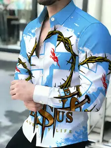 Men's Long Sleeve Casual Shirt with Novelty Print