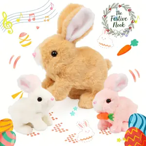 Hopping Bunny Rabbit Interactive Electronic Pet Plush Bunny Toy with Sounds & Movements Animated Walking Wiggle Ears, Easter Gift  7''