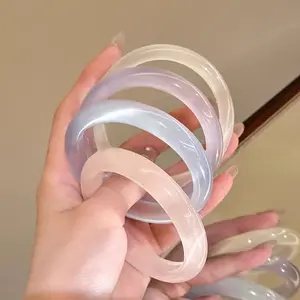 Iced Translucent Candy Color Jade Bangle, Natural Chalcedony Round Bangle, Elegant New Chinese Style Jewelry for Women Girls