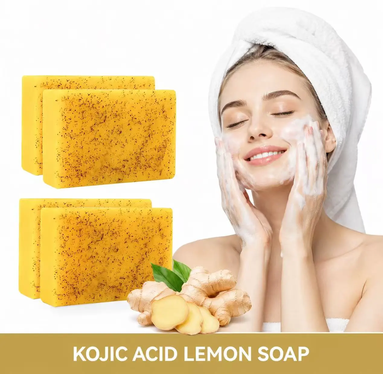Lemon Turmeric Kojic Skincare Soap Gift Set, Natural Gentle Face & Body Cleanser, Hydrating Moisturizing Cleansing Soap Bar, Daily Self-Care Essential for All Skin Types, Perfect for Shower & Bath Use