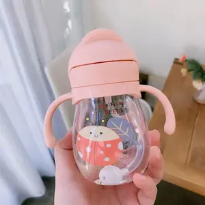 Portable Baby Water Bottle, 1pc Cute Cartoon Design Straw Cup with Handle, Cute Sippy Cup Bubble Wale, Training Drinking Cup for Kids, Drinkware for Home Office School
