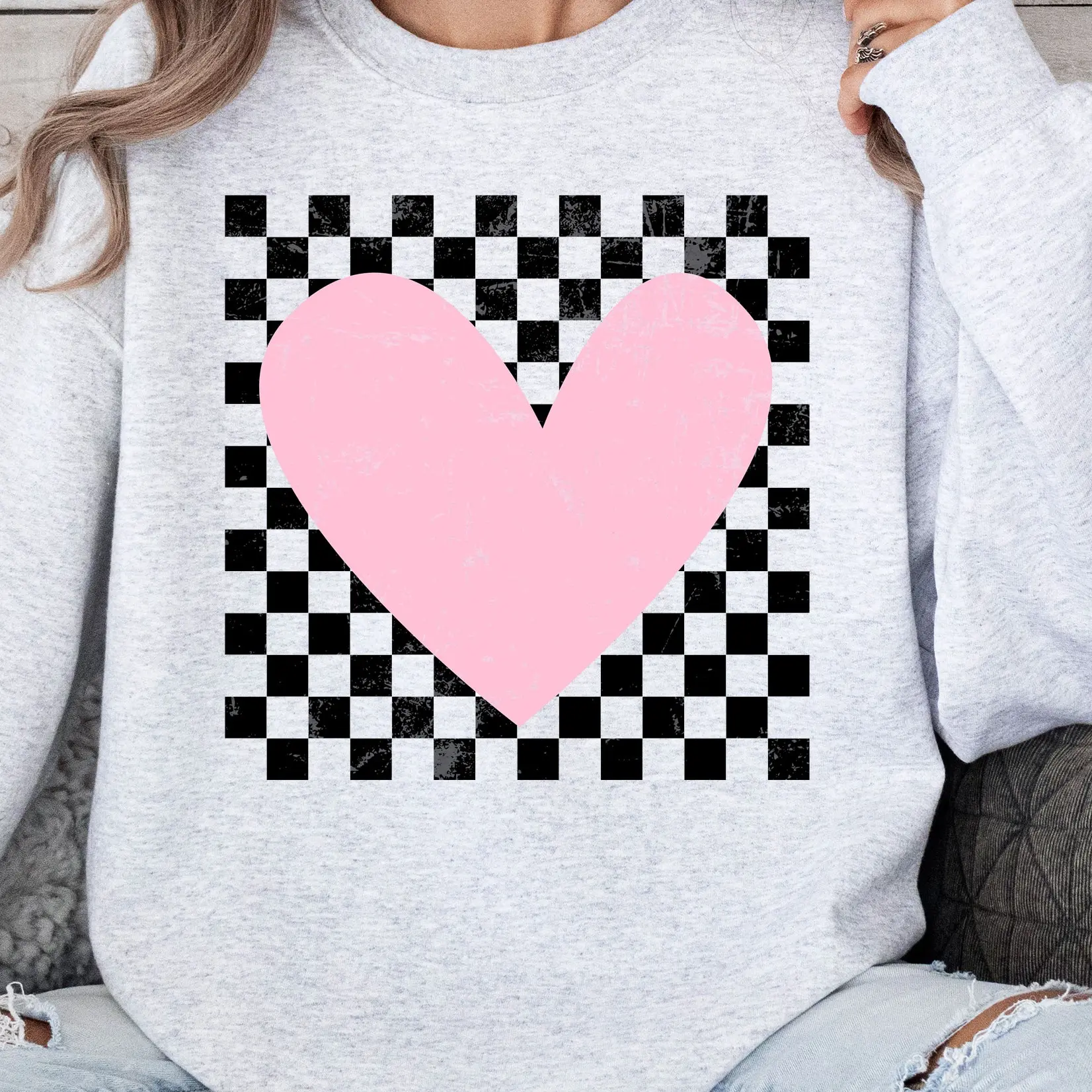 Checkered Heart Graphic Tshirt, Unisex Apparel, Relaxed Fit, Soft Print, Made in the USA