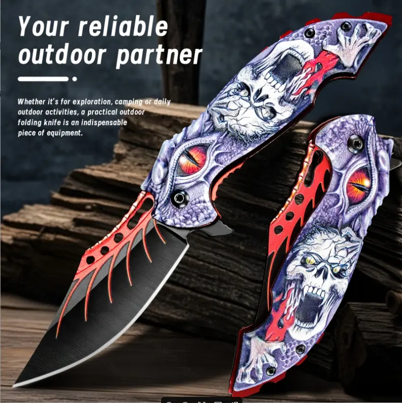 3.2-inch Stainless Steel Kitchen Knives with Cool 3D Ghost Head Pattern, Thick Ergonomic Design, Kitchen Accessories for Cutting Meat, Vegetables, Fruits, Ideal Men's Gift for Home & Restaurants