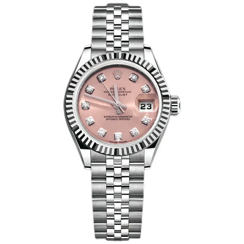 Rolex Lady-Datejust 26mm 179174 Automatic Stainless Steel 18K White Gold Fluted Bezel Pink Diamond Dial Ladies Watch WHT031867/WHT032143