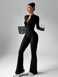 Women's Tight Fit Sports Jumpsuit, Yoga Sexy Peach Butt Workout, Pilates Bell Bottoms, Casual Slim-Fit All-Season Clothing, Yoga Workout Jumpsuits