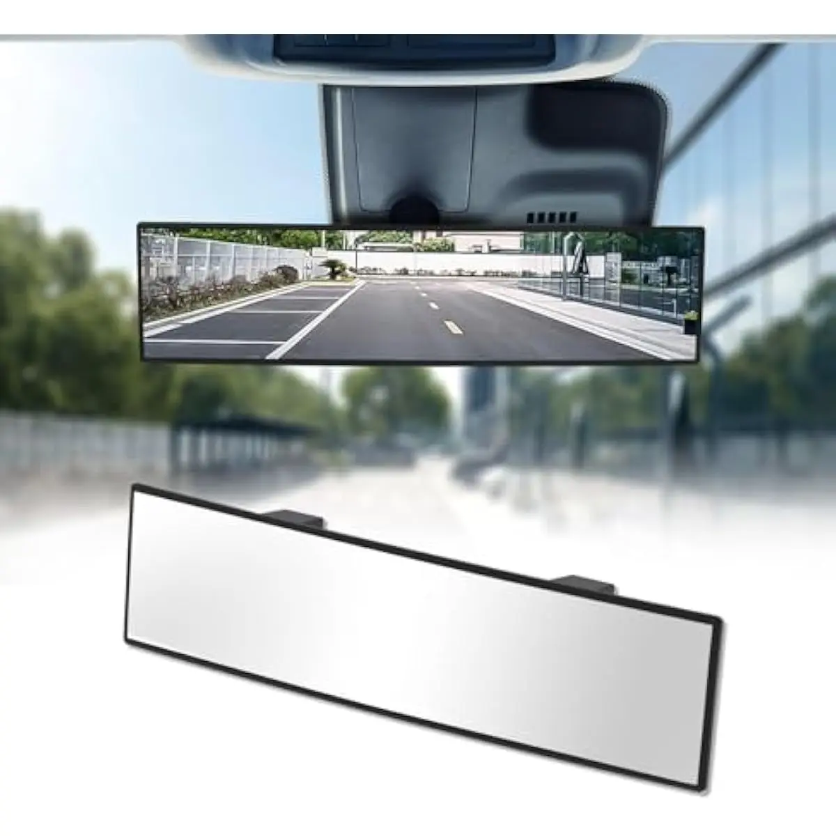 12" Panoramic Rearview Mirror – Anti-Glare Convex Clip-On Mirror, Wide Angle Interior Mirror to Help Reduce Blind Spots for Cars & SUVs
