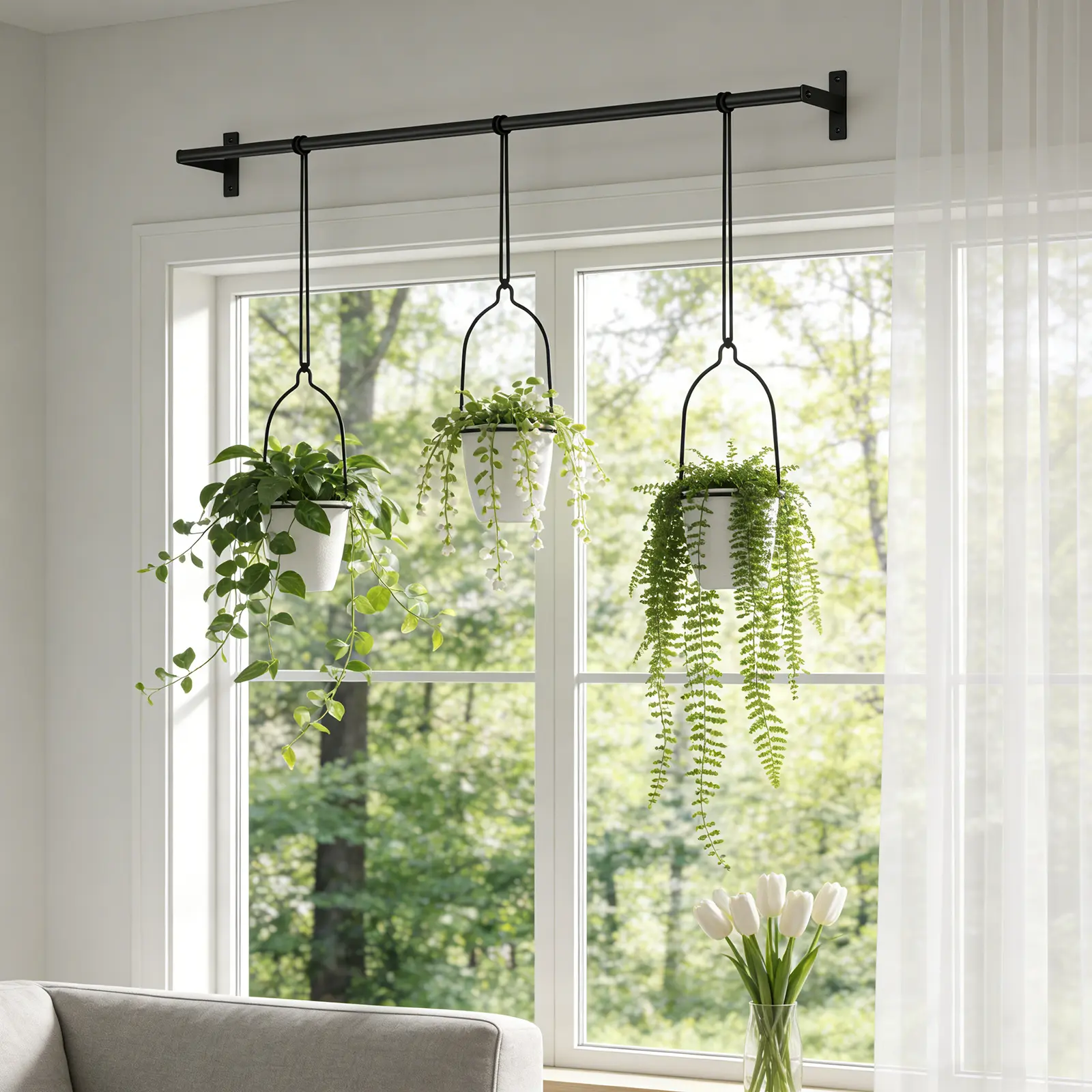 Adjustable 3-Pot Hanging Planter Set | Space-Saving Wall Mounted Flower Rack for Porch, Balcony & Indoor