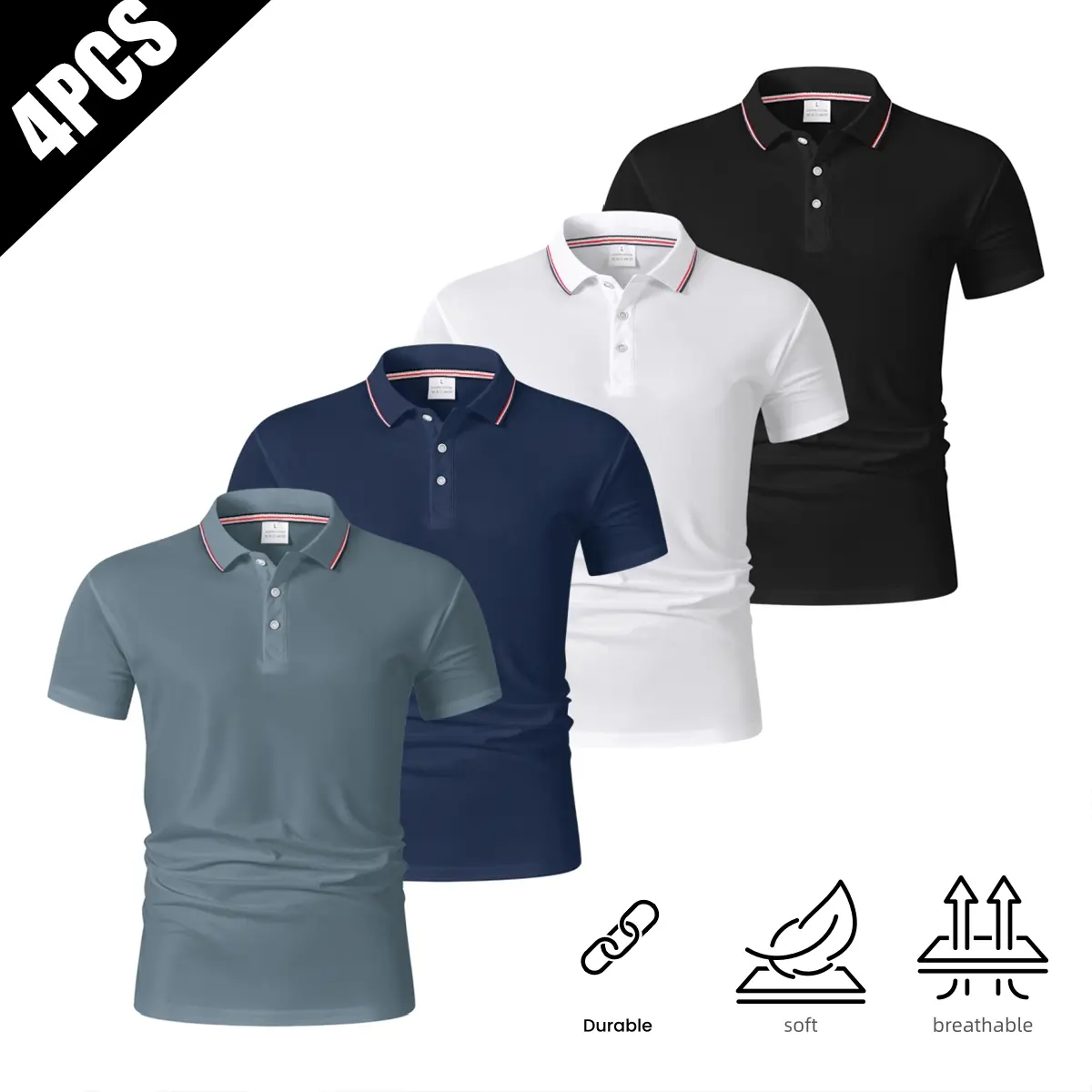 4-Piece Men’s Polo Set – Men’s casual polo shirt, breathable cool fabric,short sleeve 1/4 button up, versatile, men’s bowling/golf clothing, suitable for everyday wear, summer business style outdoorfun