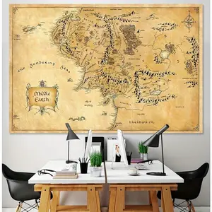 1pc Middle Earth Tapestry - Soft Peach Velvet, Easy to Hang & Store, Detailed Fantasy World Map with Hobbiton & Mordor, Perfect for Living Room or Bedroom Decor, Fantasy Themed Home Accent |     Detailed Map Design, Bedroom Wall Art |     Decorative Tapes