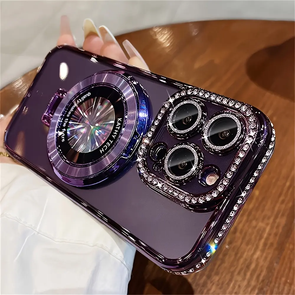 Luxurious Shiny Sequin Phone Case for iPhone 15 14 13 12 11 Pro Max 15 Plus, with Magnetic Stand Electroplating, Shockproof Soft Back Cover Accessories Protection