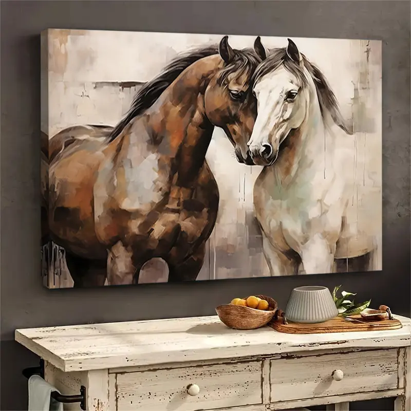 Retro horse leather wall decoration - Rural-style romantic equestrian decoration, suitable for living room or bedroom. It is an ideal gift for couples and nature lovers. Comfortable indoor art piece | Romantic wall decoration | Simple art