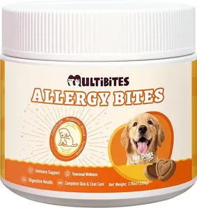 MultiBites 7.76OZ Dog Allergy & Immune Support Chews, Rich in probiotics and turmeric, soothing skin discomfort and strengthening intestinal immunity, specially formulated for seasonal allergies, skin comfort and digestive health in dogs.