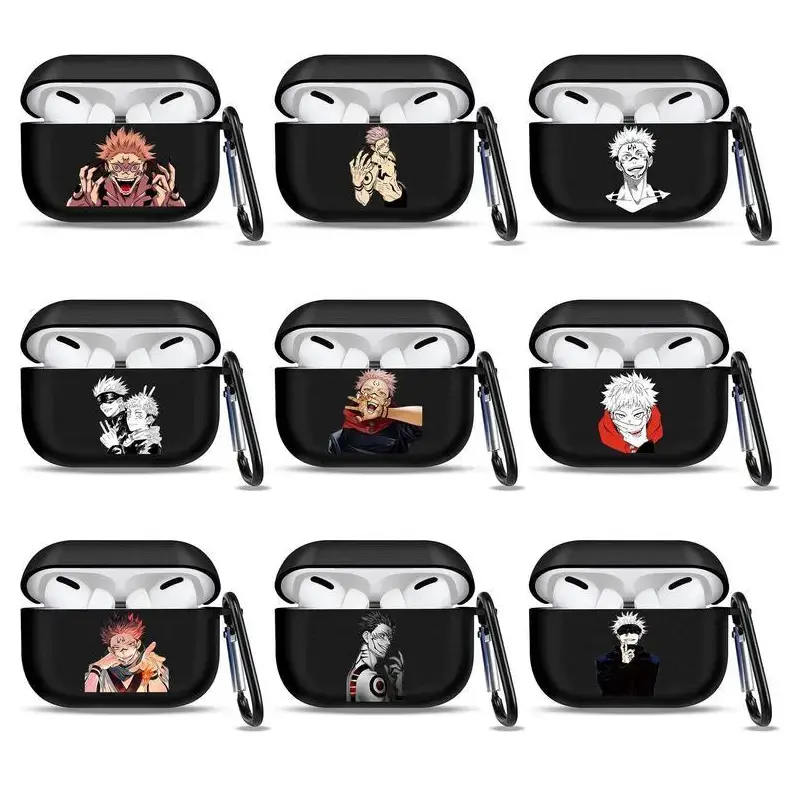 Jujutsu Kaisen AirPods Case – Cool Dark Anime Cover with Gojo, Sukuna & Cursed Spirit Design for AirPods 1 2 3 4 Pro 1 Pro 2 Pro 3 | Aesthetic JJK Manga Anime Fan Gift for Him