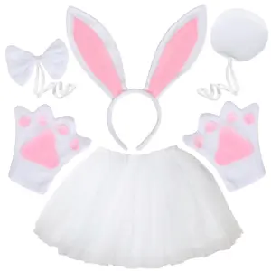 Kids Costume Bunny Rabbit Girls Dress Up Animal Ears Headband Tail Tutu Paws Set