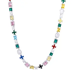 【#NS9250038】Solstice Gemstone Necklace (Unisex) 925 Sterling Silver, Vibrant Cuban Style, Hip-Hop Aesthetic, Exquisite Jewelry, Luxurious Party Accessory, Perfect Holiday Gift