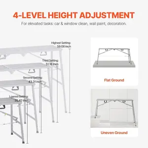VEVOR Work Platform, 55x 15 Portable Scaffolding Platform, Folding Steel Step Ladder Adjustable Height 27.5-45.3, 800 lbs Load Capacity, Non-Slip Drywall Painting Stool for Cleaning WashingVEVOR Super Brand Day