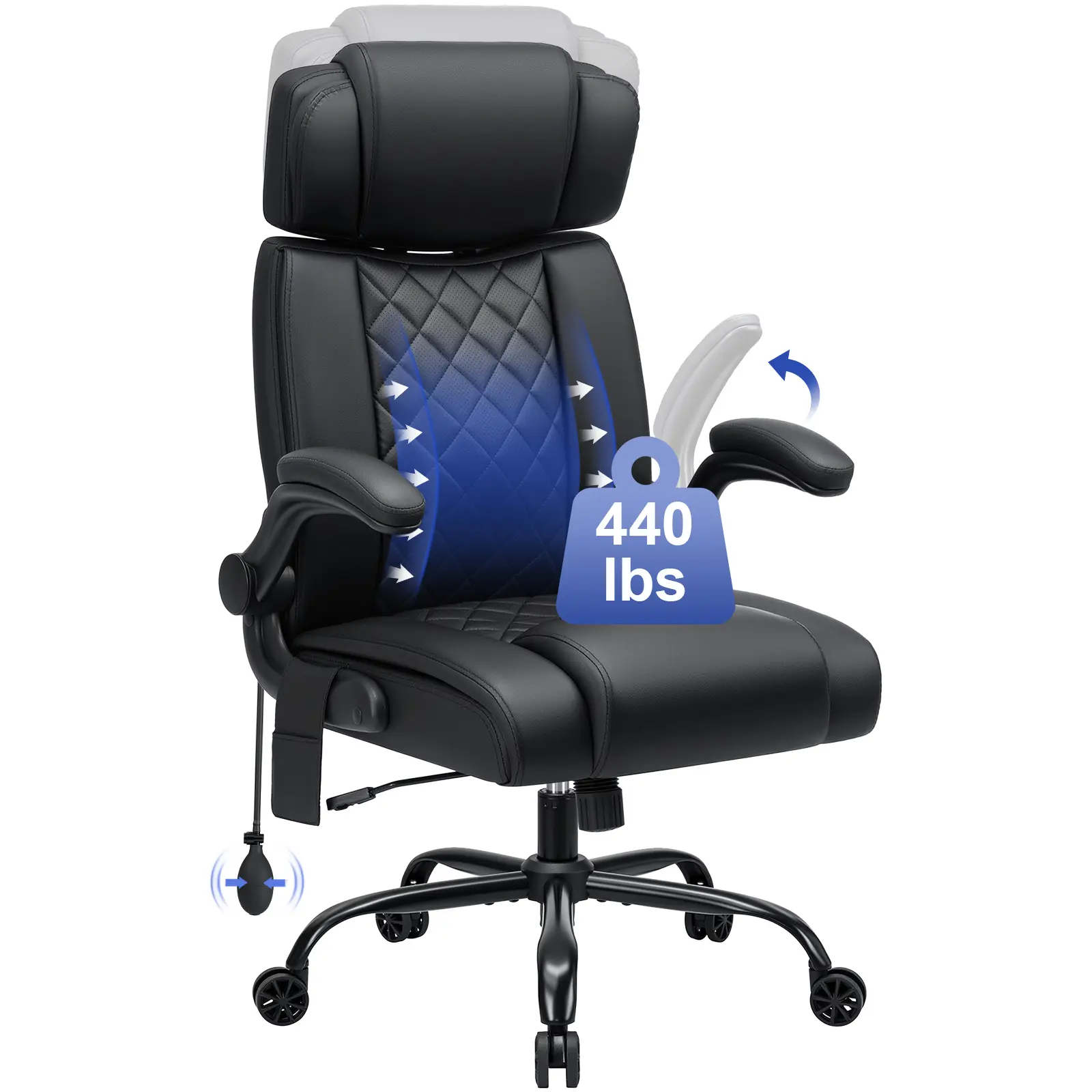 HOFFREE Executive Office Chair Ergonomic Computer Chair Comfy with Adjustable Lumbar Support and Headrest Swivel Rolling Office Chair with Flip-up Arms for Work,Study(Black)
