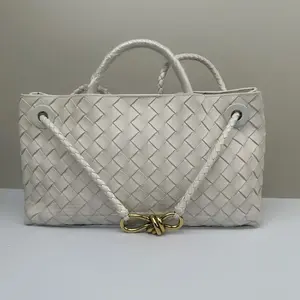 Pre-owned Bottega Veneta Nappa Shoulder Bags Andiamo Intrecciato Medium White CPU0224