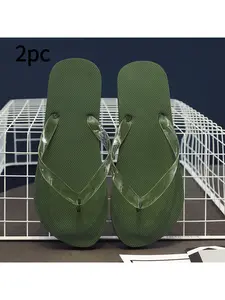 1 pair of solid color men's flip-flops, summer outdoor trendy Korean style non-slip beach sandals for men, Quick Dry Sandals