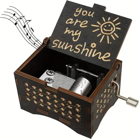 'You Are My Sunshine' Letter Pattern Music Box - Hand Crank Wooden Laser-Engraved Unique Vintage Home Decoration Items Ornaments Decorative Music Box - Ideal Gift for Birthdays, Anniversaries & Weddings