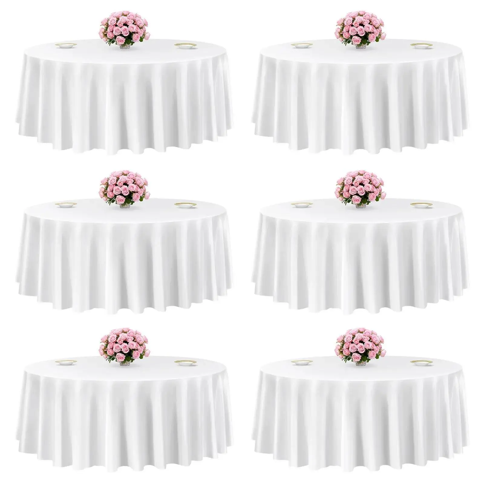 VEVOR 6-Pack White Round Outdoor Tablecloths, 120in Diameter Synthetic Fabric, Stain-Resistant, Wrinkle-Resistant, Machine Washable for Christmas Decor, Anniversary, Wedding Events