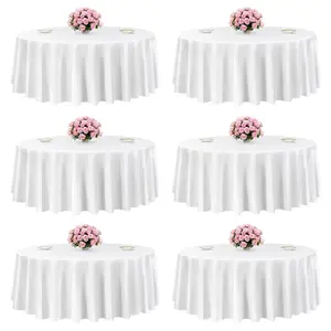 【Summervibes】VEVOR White Round Tablecloths 6 Pack, 120 Inches in Diameter, Stain- & Wrinkle- Resistant, Machine Washable Table Clothes, Polyester Fabric Table Covers for Wedding, Party, Banquet, Formal Events